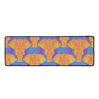 Yellow Mandala Elephant Pattern Print Long Kitchen Mat