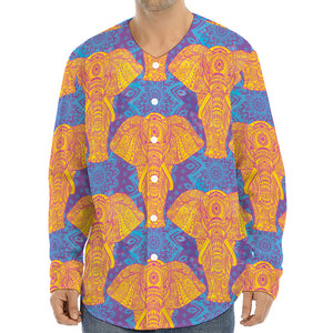 Yellow Mandala Elephant Pattern Print Long Sleeve Baseball Jersey