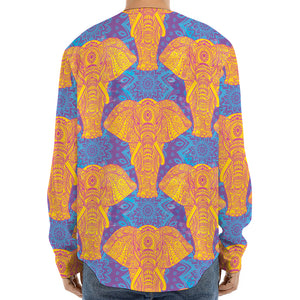 Yellow Mandala Elephant Pattern Print Long Sleeve Baseball Jersey