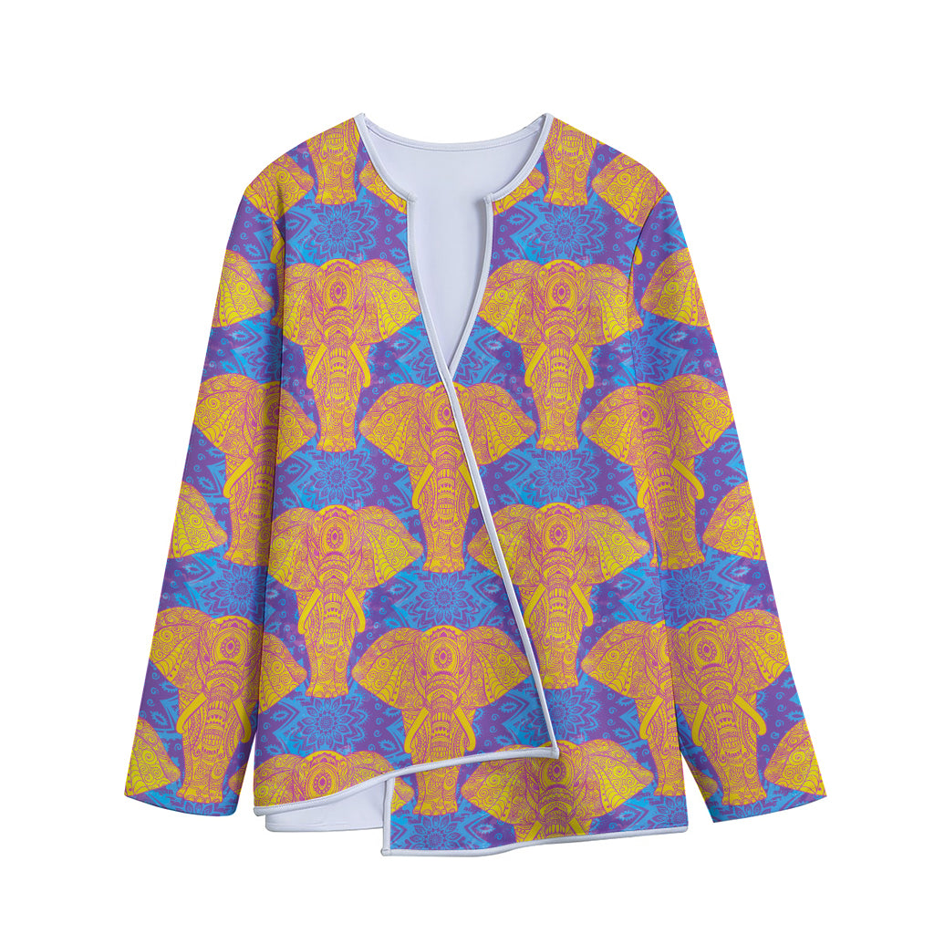 Yellow Mandala Elephant Pattern Print Long Sleeve Short Coat