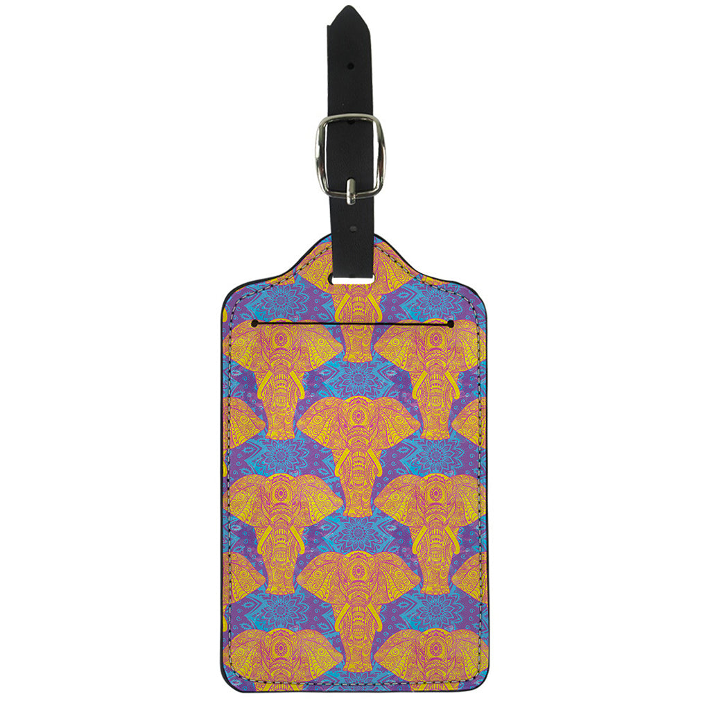Yellow Mandala Elephant Pattern Print Luggage Tag