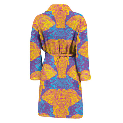 Yellow Mandala Elephant Pattern Print Men's Bathrobe