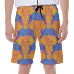 Yellow Mandala Elephant Pattern Print Men's Beach Shorts