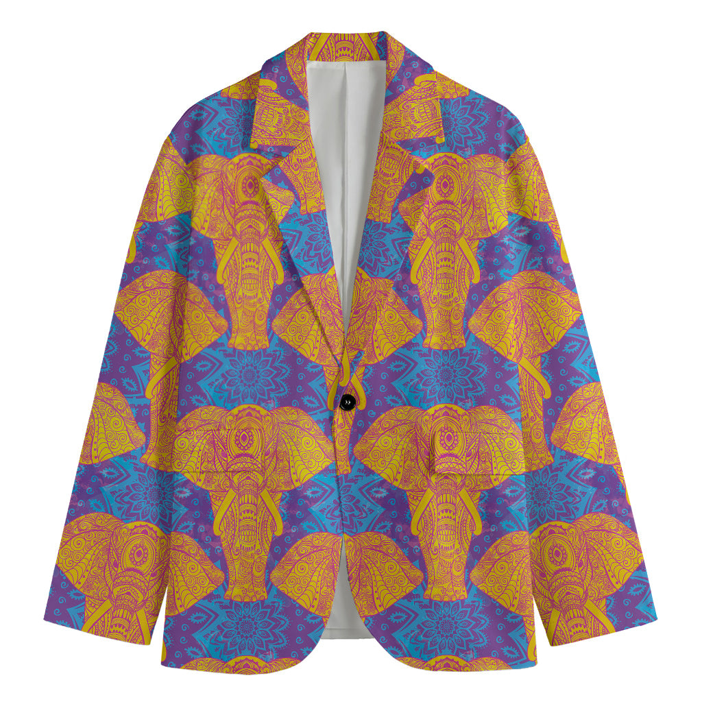 Yellow Mandala Elephant Pattern Print Men's Blazer