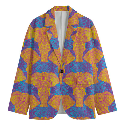 Yellow Mandala Elephant Pattern Print Men's Blazer