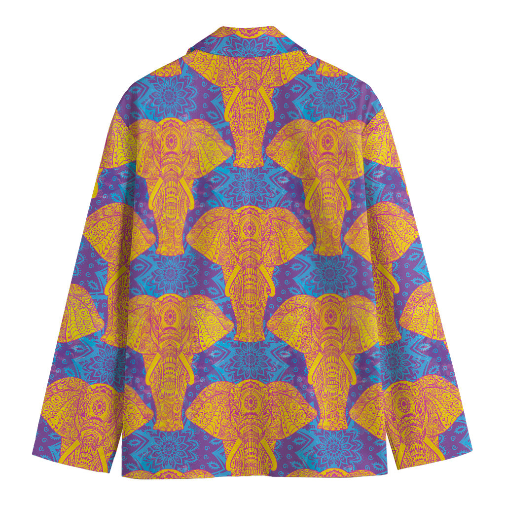 Yellow Mandala Elephant Pattern Print Men's Blazer