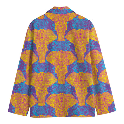 Yellow Mandala Elephant Pattern Print Men's Blazer