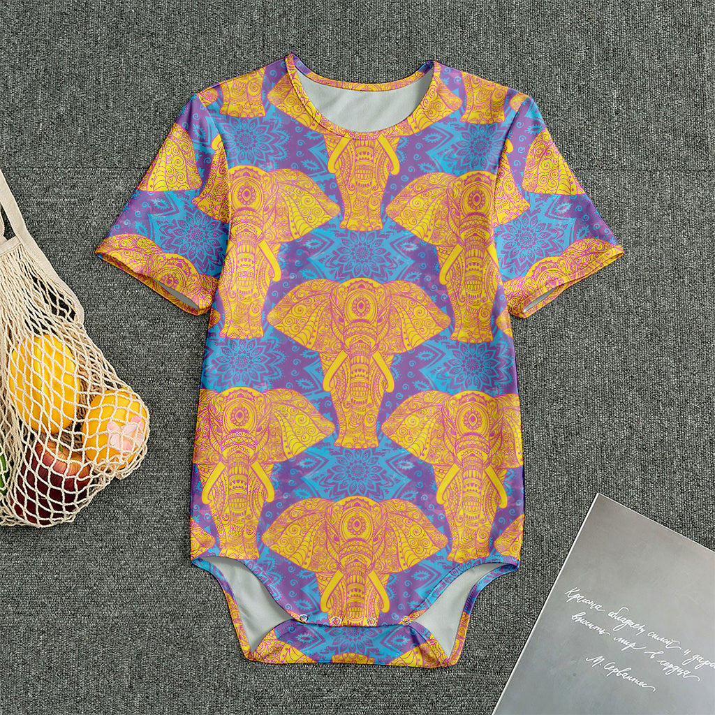 Yellow Mandala Elephant Pattern Print Men's Bodysuit