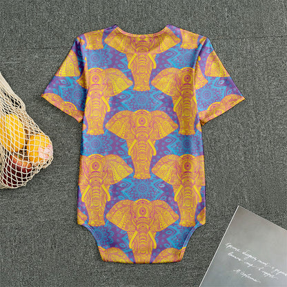 Yellow Mandala Elephant Pattern Print Men's Bodysuit