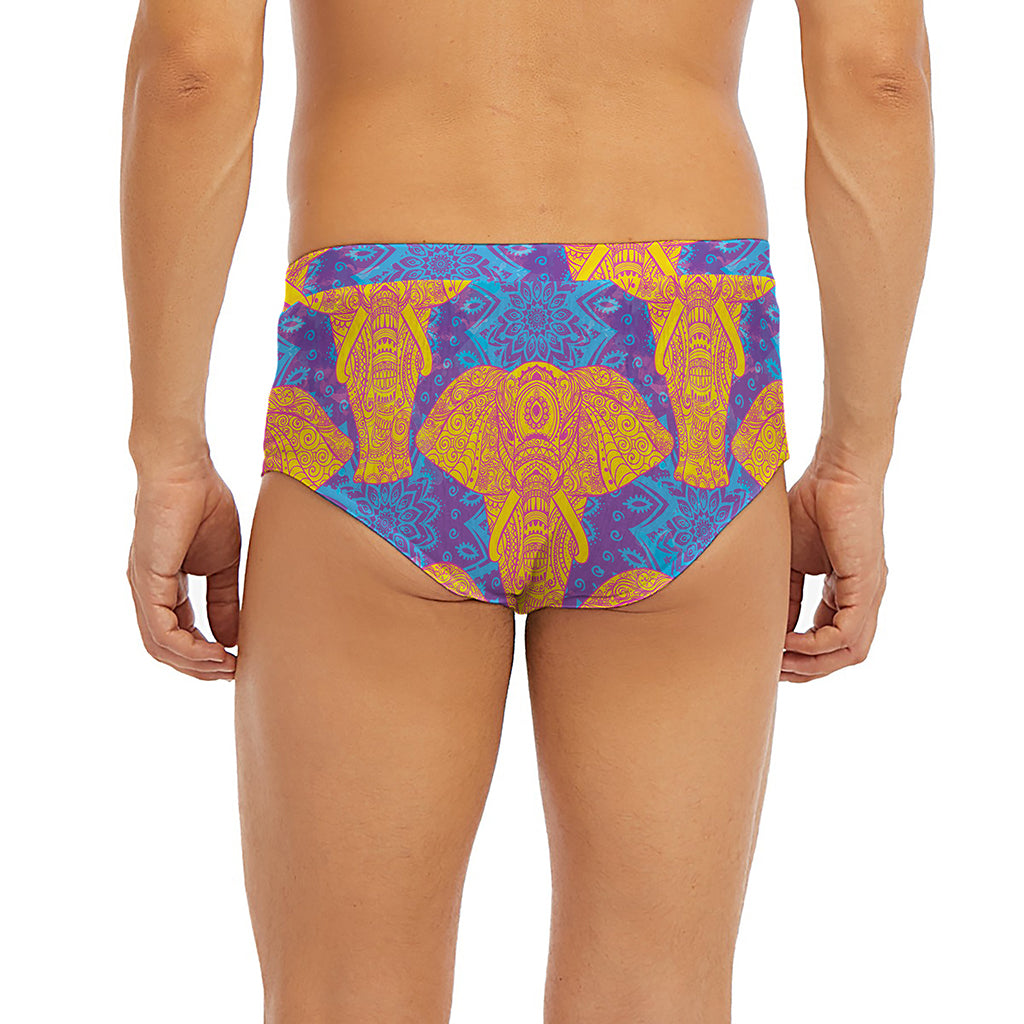 Yellow Mandala Elephant Pattern Print Men's Briefs