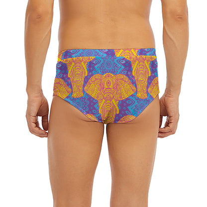 Yellow Mandala Elephant Pattern Print Men's Briefs