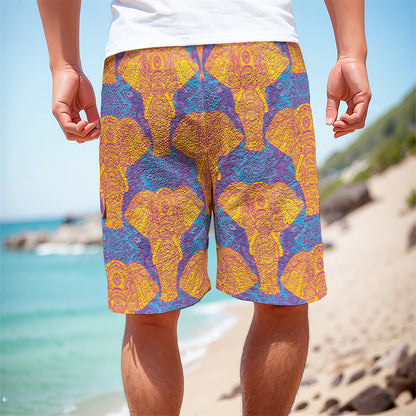 Yellow Mandala Elephant Pattern Print Men's Cargo Shorts