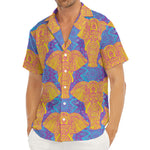 Yellow Mandala Elephant Pattern Print Men's Deep V-Neck Shirt