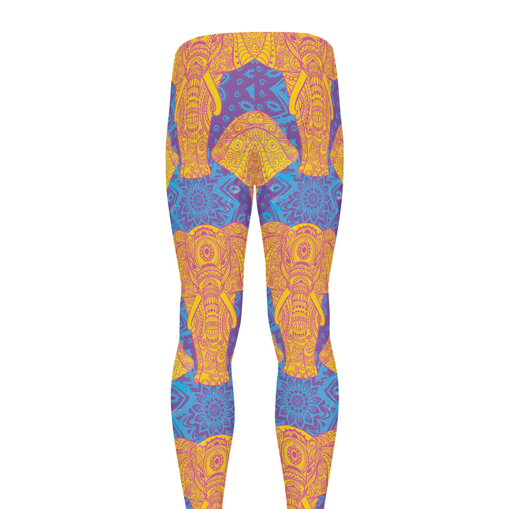 Yellow Mandala Elephant Pattern Print Men's leggings