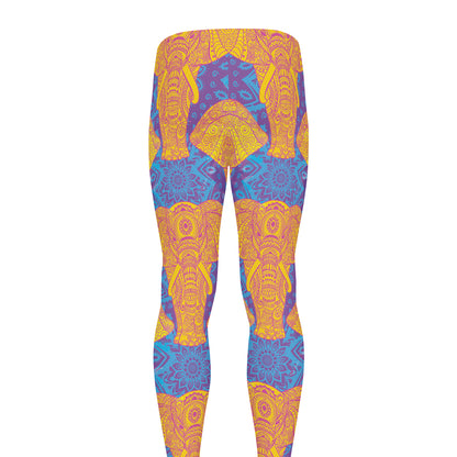 Yellow Mandala Elephant Pattern Print Men's leggings