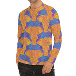 Yellow Mandala Elephant Pattern Print Men's Long Sleeve Rash Guard
