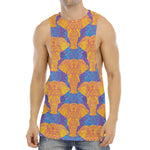Yellow Mandala Elephant Pattern Print Men's Muscle Tank Top