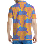 Yellow Mandala Elephant Pattern Print Men's Polo Shirt