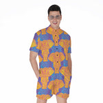 Yellow Mandala Elephant Pattern Print Men's Rompers