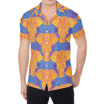 Yellow Mandala Elephant Pattern Print Men's Shirt