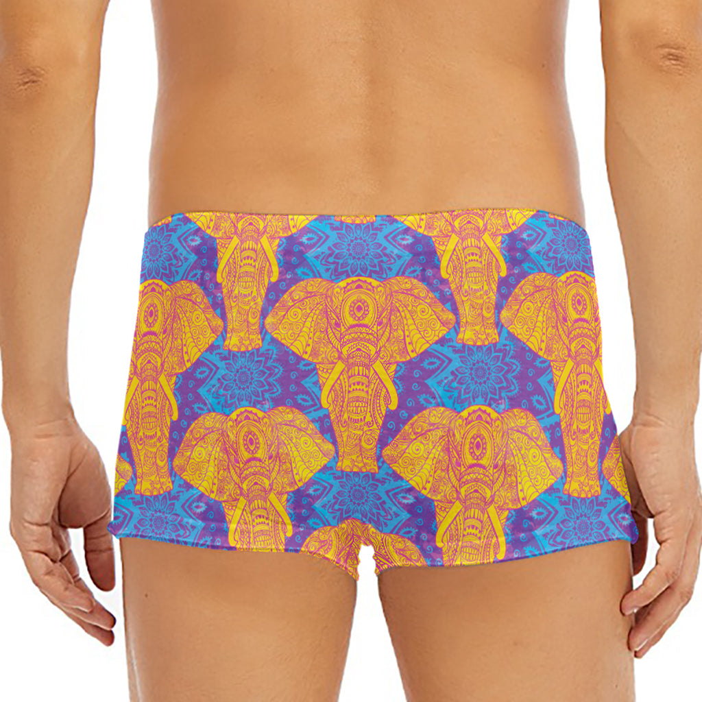 Yellow Mandala Elephant Pattern Print Men's Short Boxer Briefs