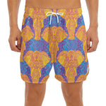 Yellow Mandala Elephant Pattern Print Men's Split Running Shorts