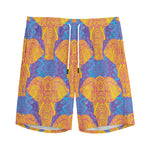 Yellow Mandala Elephant Pattern Print Men's Sports Shorts