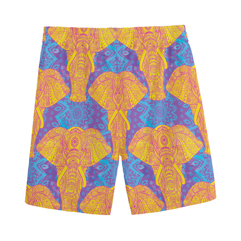 Yellow Mandala Elephant Pattern Print Men's Sports Shorts