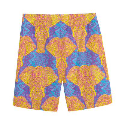 Yellow Mandala Elephant Pattern Print Men's Sports Shorts