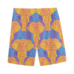 Yellow Mandala Elephant Pattern Print Men's Sports Shorts