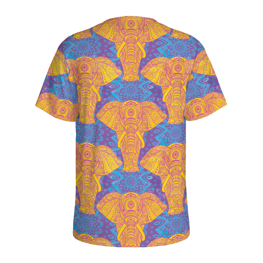 Yellow Mandala Elephant Pattern Print Men's Sports T-Shirt