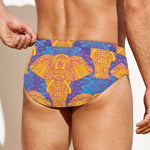 Yellow Mandala Elephant Pattern Print Men's Swim Briefs