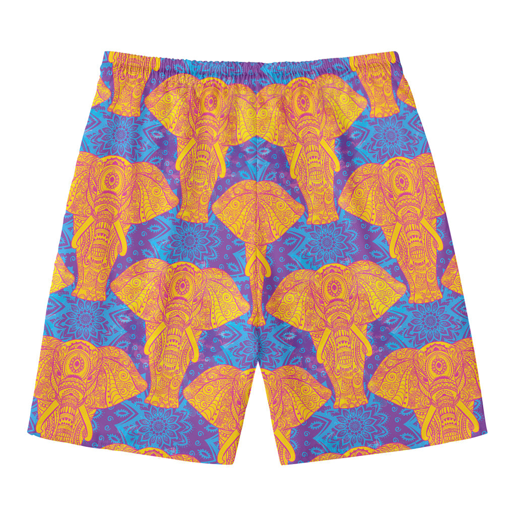 Yellow Mandala Elephant Pattern Print Men's Swim Trunks
