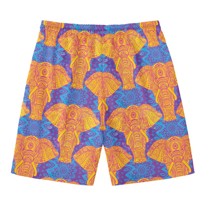 Yellow Mandala Elephant Pattern Print Men's Swim Trunks