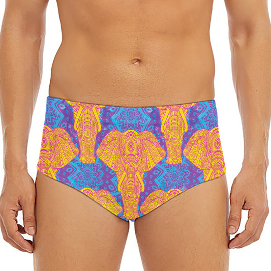 Yellow Mandala Elephant Pattern Print Men's Triangle Swim Briefs