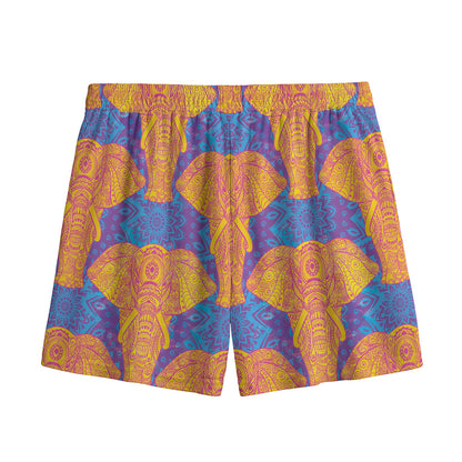 Yellow Mandala Elephant Pattern Print Mesh Shorts