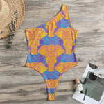 Yellow Mandala Elephant Pattern Print One Shoulder Bodysuit