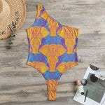 Yellow Mandala Elephant Pattern Print One Shoulder Bodysuit