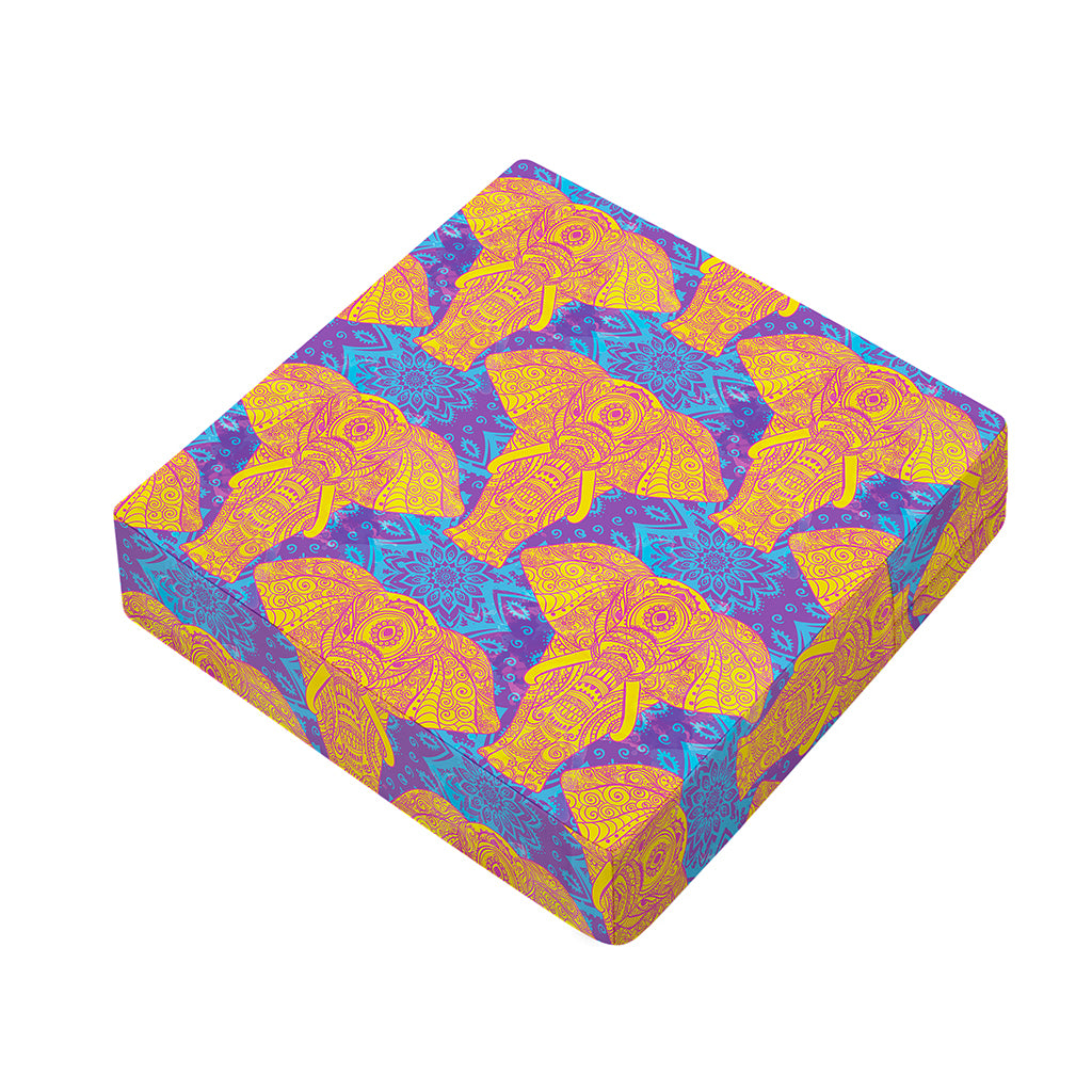 Yellow Mandala Elephant Pattern Print Outdoor Seat Cushion Cover
