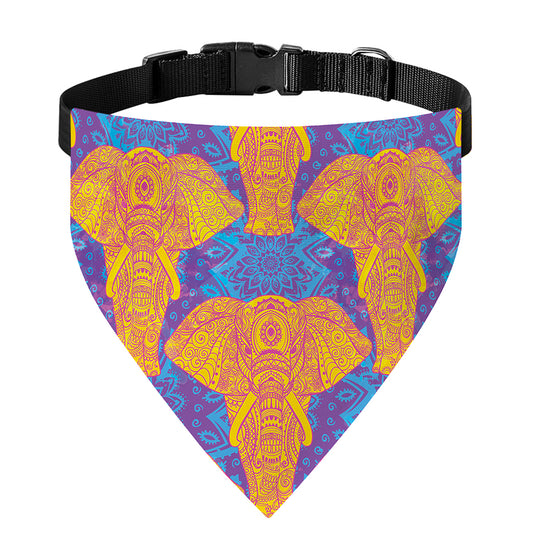 Yellow Mandala Elephant Pattern Print Over The Collar Dog Bandana