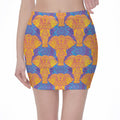 Yellow Mandala Elephant Pattern Print Pencil Mini Skirt