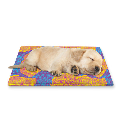 Yellow Mandala Elephant Pattern Print Pet Cooling Mat Cover