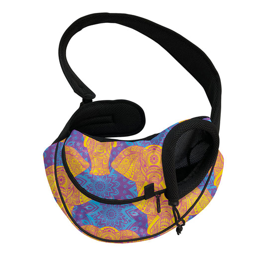 Yellow Mandala Elephant Pattern Print Pet Sling Carrier