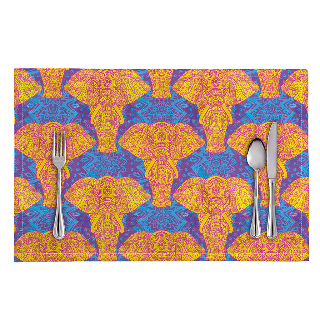 Yellow Mandala Elephant Pattern Print Placemat