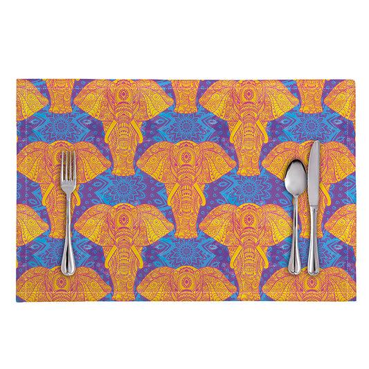 Yellow Mandala Elephant Pattern Print Placemat