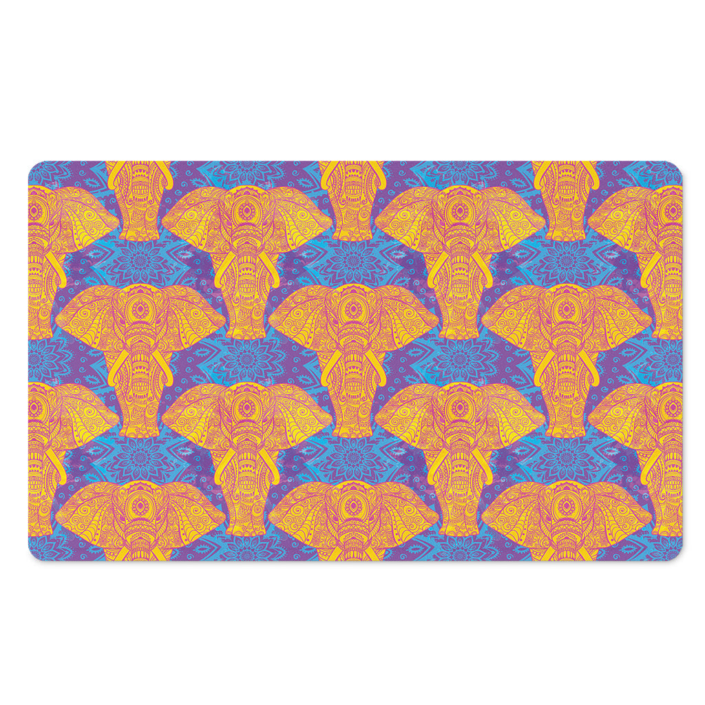 Yellow Mandala Elephant Pattern Print Polyester Doormat