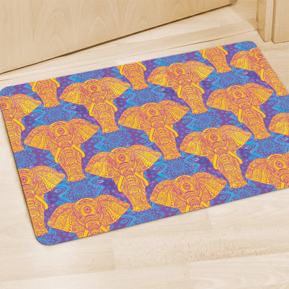 Yellow Mandala Elephant Pattern Print Polyester Doormat