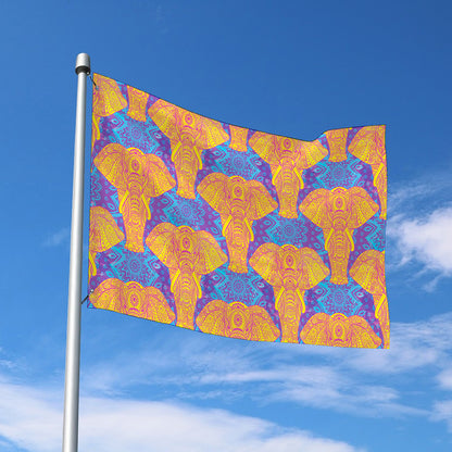 Yellow Mandala Elephant Pattern Print Polyester Flag