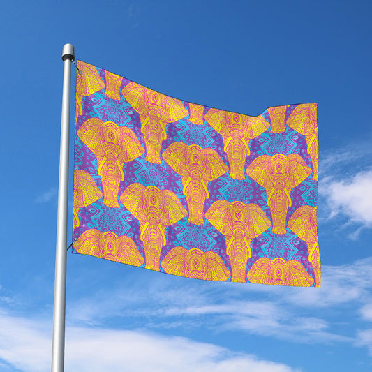 Yellow Mandala Elephant Pattern Print Polyester Flag