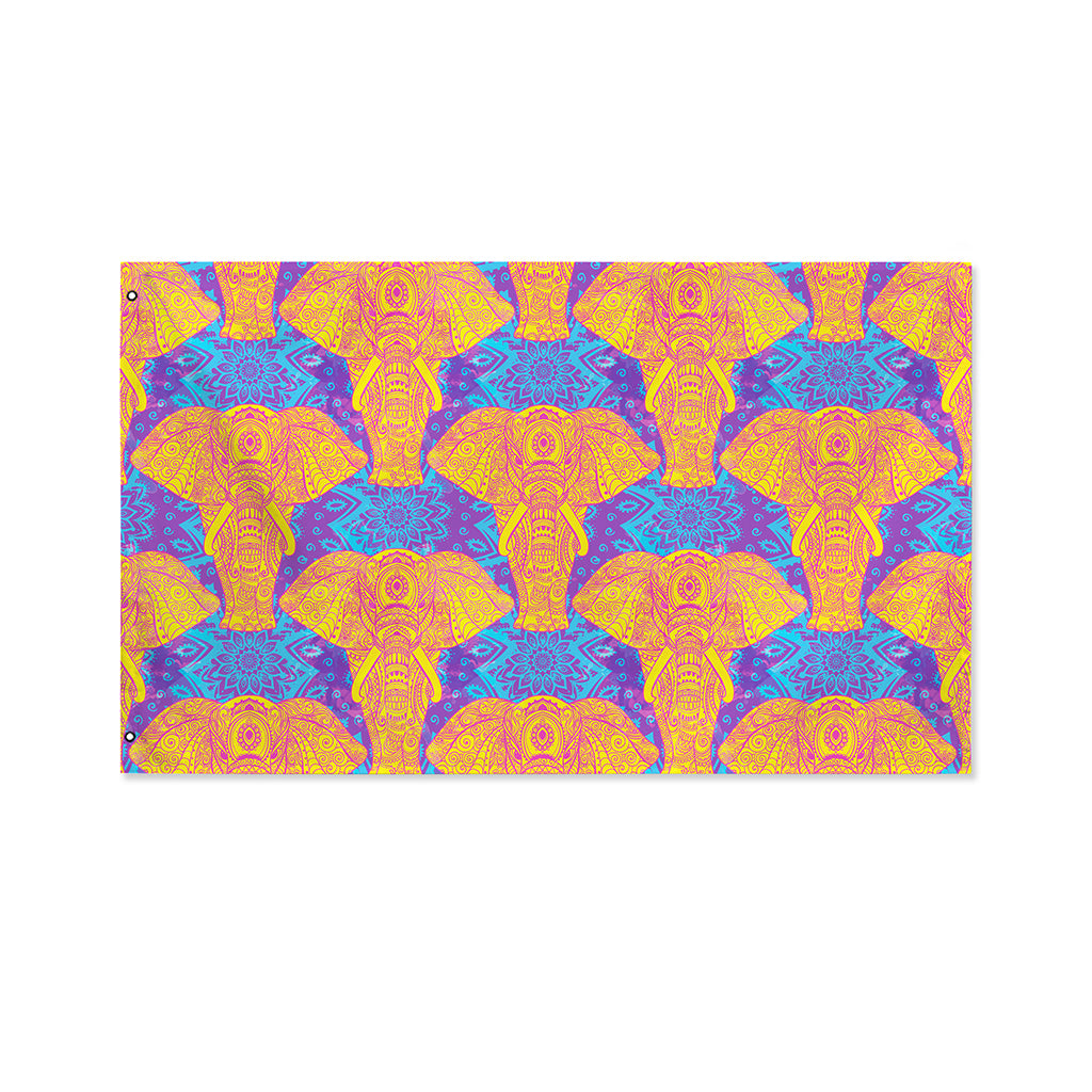 Yellow Mandala Elephant Pattern Print Polyester Flag